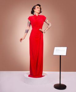 Gertie wearing a red Sphinx Top dress.
