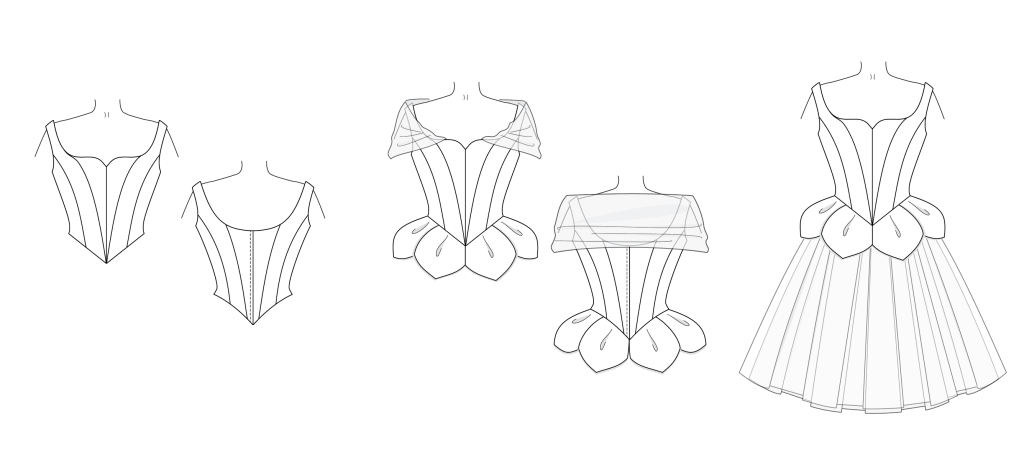 Etoile Petal Top sewing pattern line art from Charm Patterns