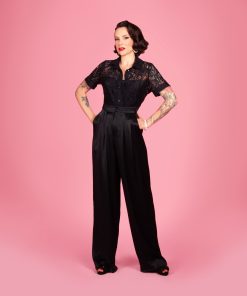 Gertie wearing the Yves Trousers sewing pattern from Charm Patterns.