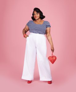 Susie wearing the Yves Trousers sewing pattern from Charm Patterns.