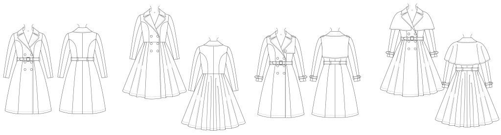 Charm Trench Coat sewing pattern line art