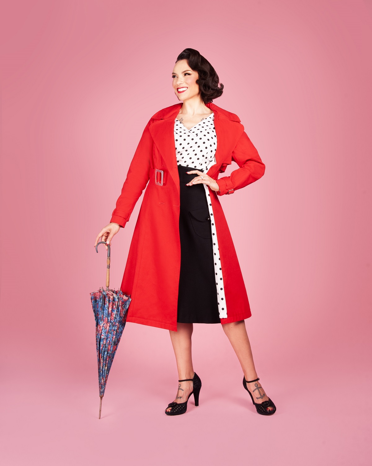 Gertie wearing the Charm Trench Coat sewing pattern