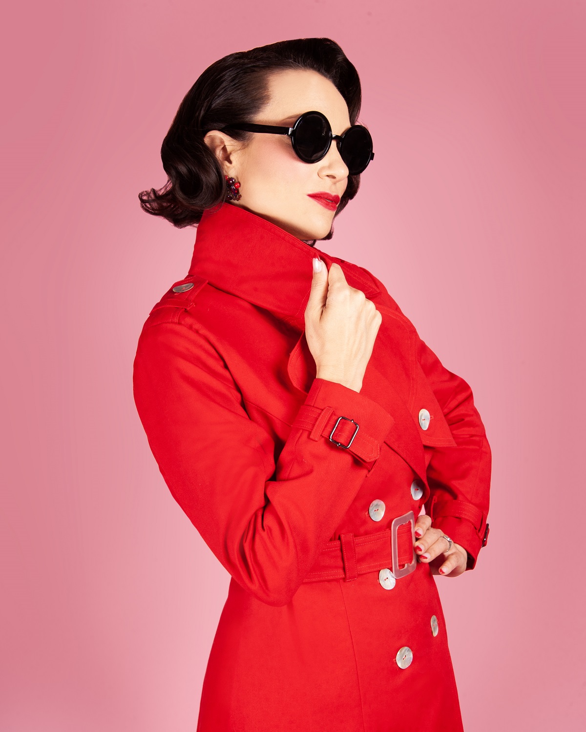 Gertie wearing the Charm Trench Coat sewing pattern