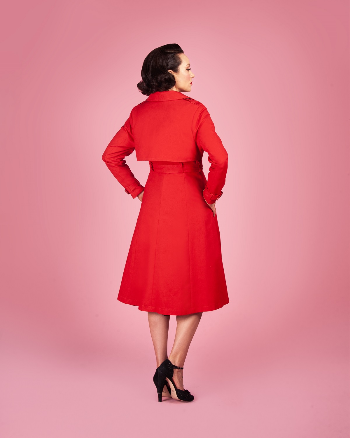 Gertie wearing the Charm Trench Coat sewing pattern