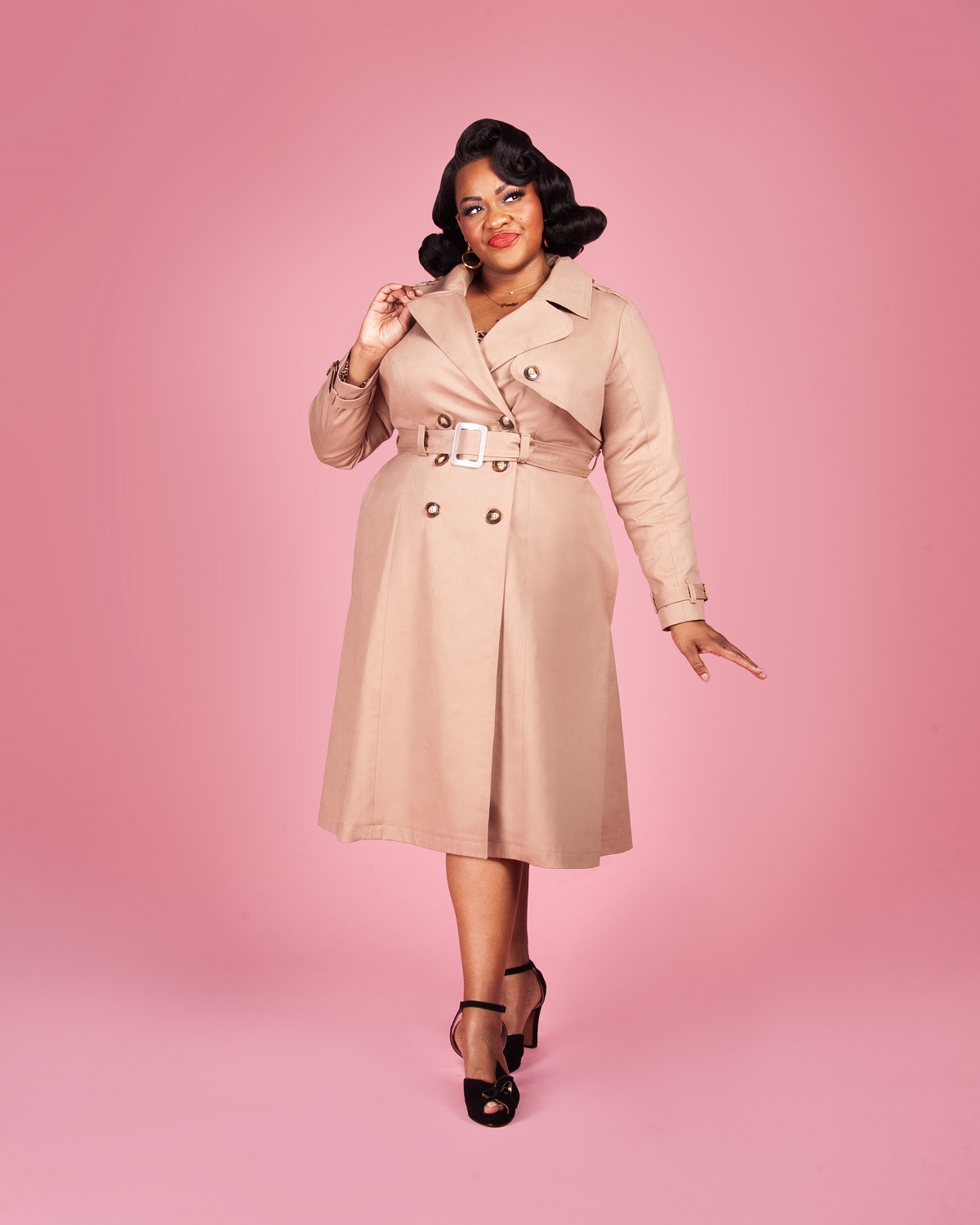 Susie wearing the Charm Trench Coat sewing pattern