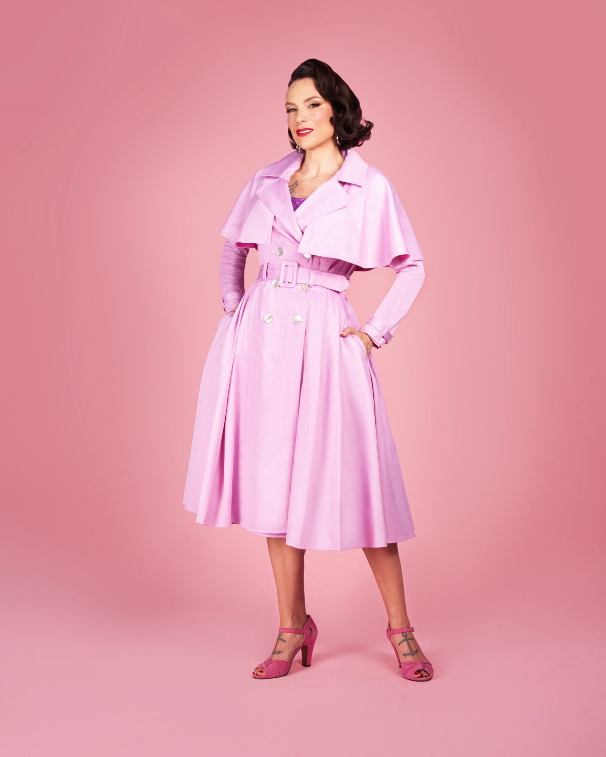 Gertie wearing the Charm Trench Coat sewing pattern