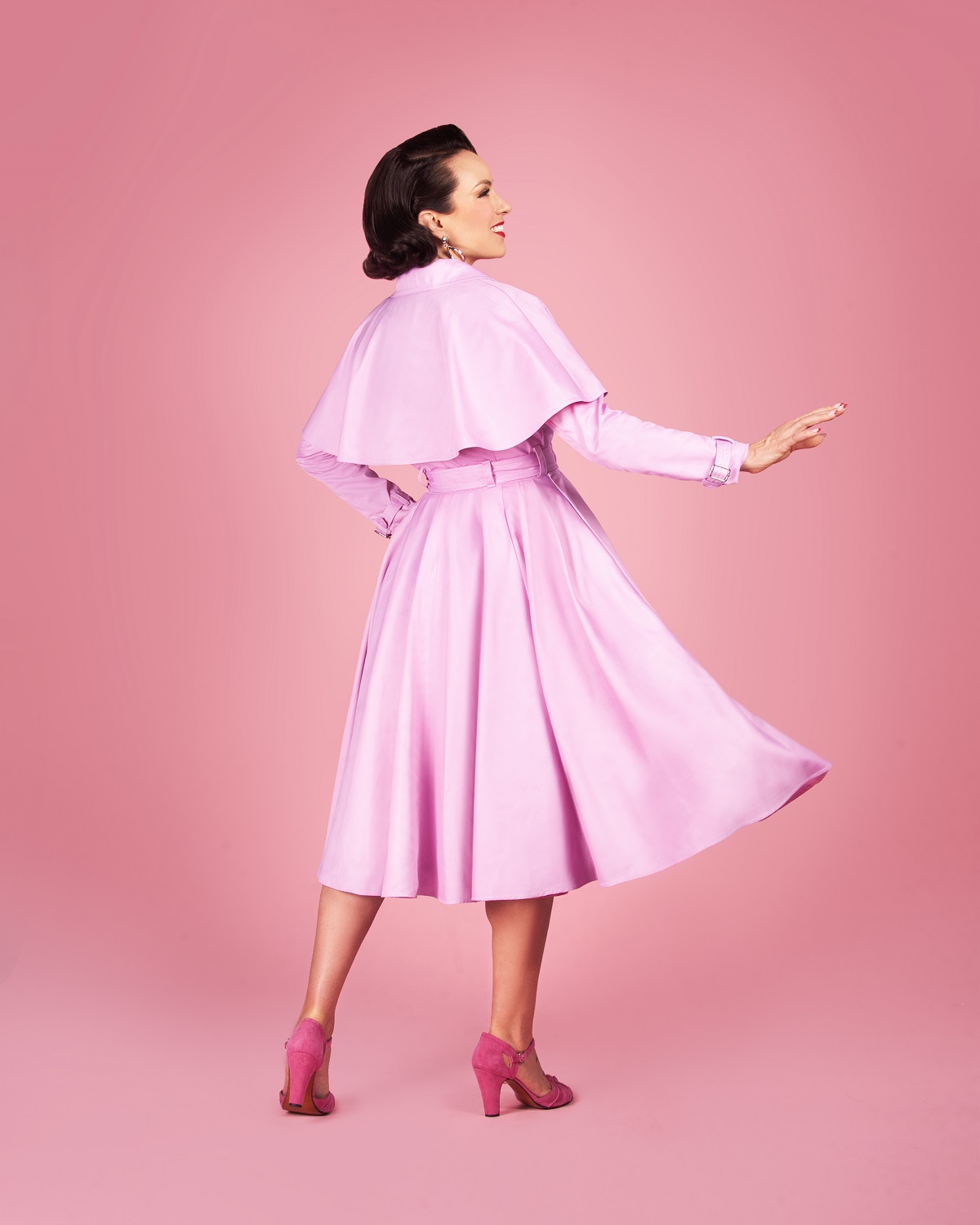 Gertie wearing the Charm Trench Coat sewing pattern
