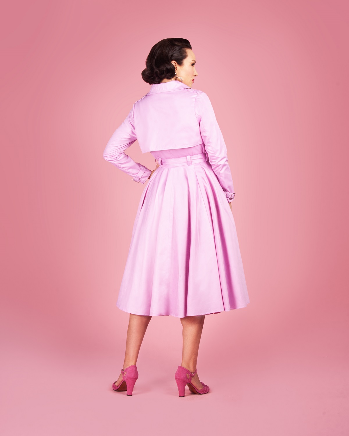 Gertie wearing the Charm Trench Coat sewing pattern