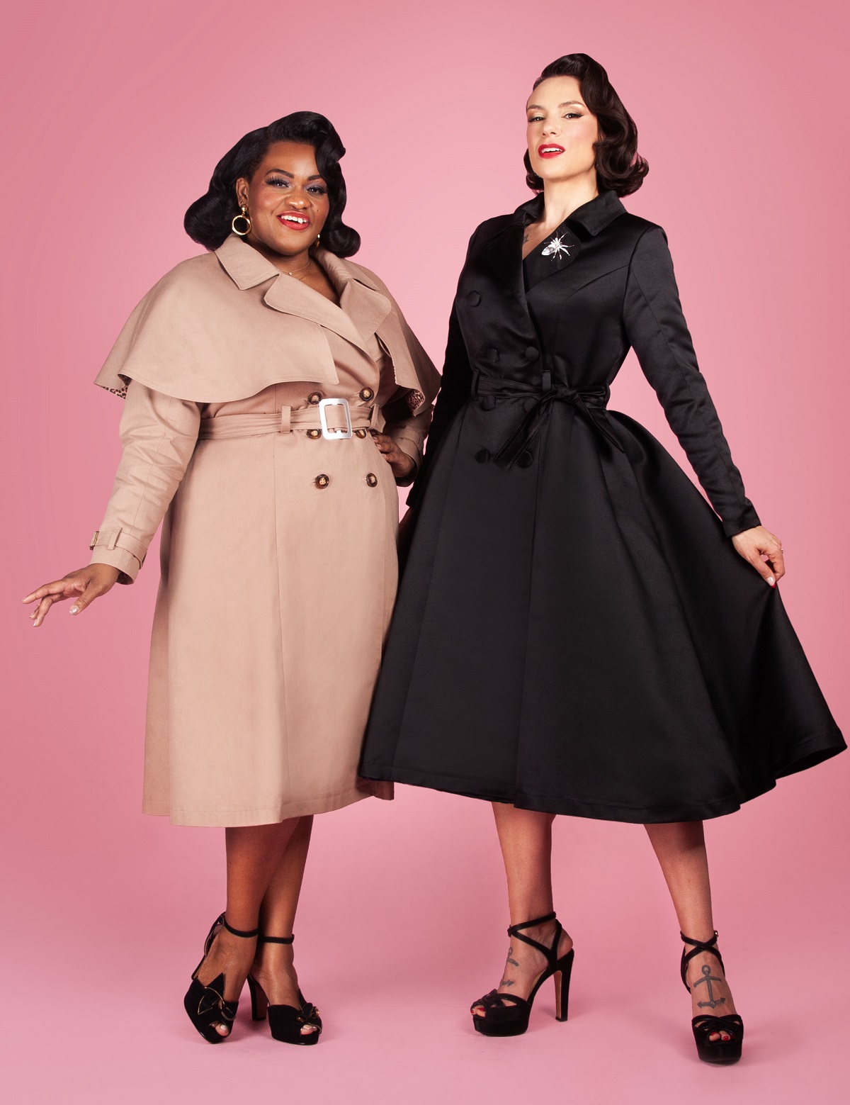 Gertie and Susie wearing the Charm Trench Coat sewing pattern