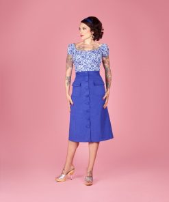 Gertie wearing the Youthquake Skirt sewing pattern by Charm Patterns.