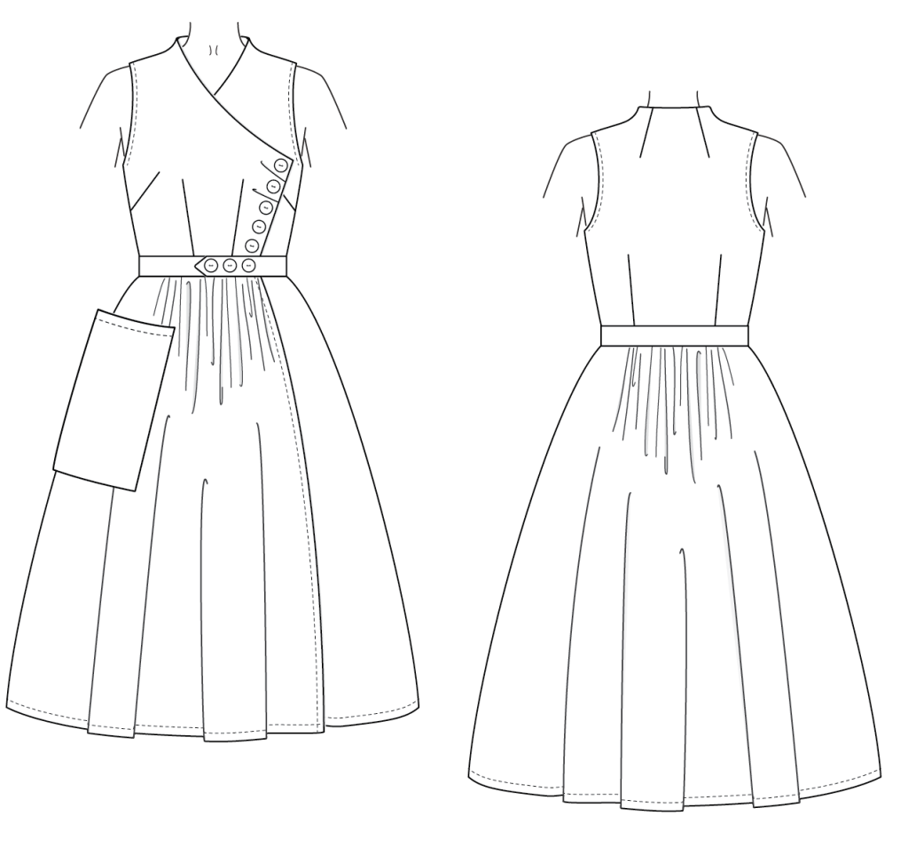 Claire Dress sleeveless line art