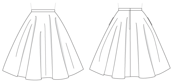 Charm Circle Skirt free sewing pattern line art