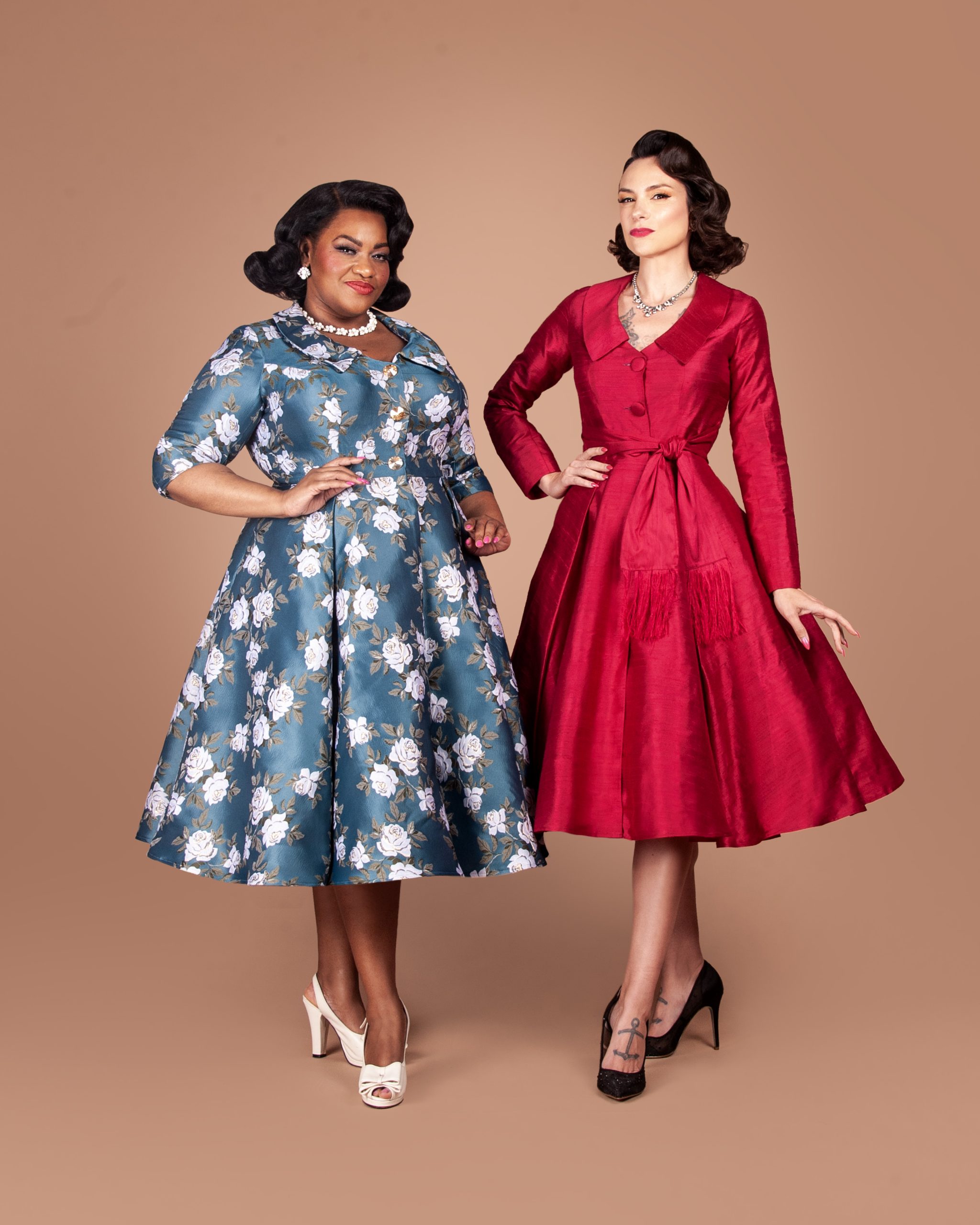 Gertie and Susie wearing the Charm Princess Coatdress sewing pattern