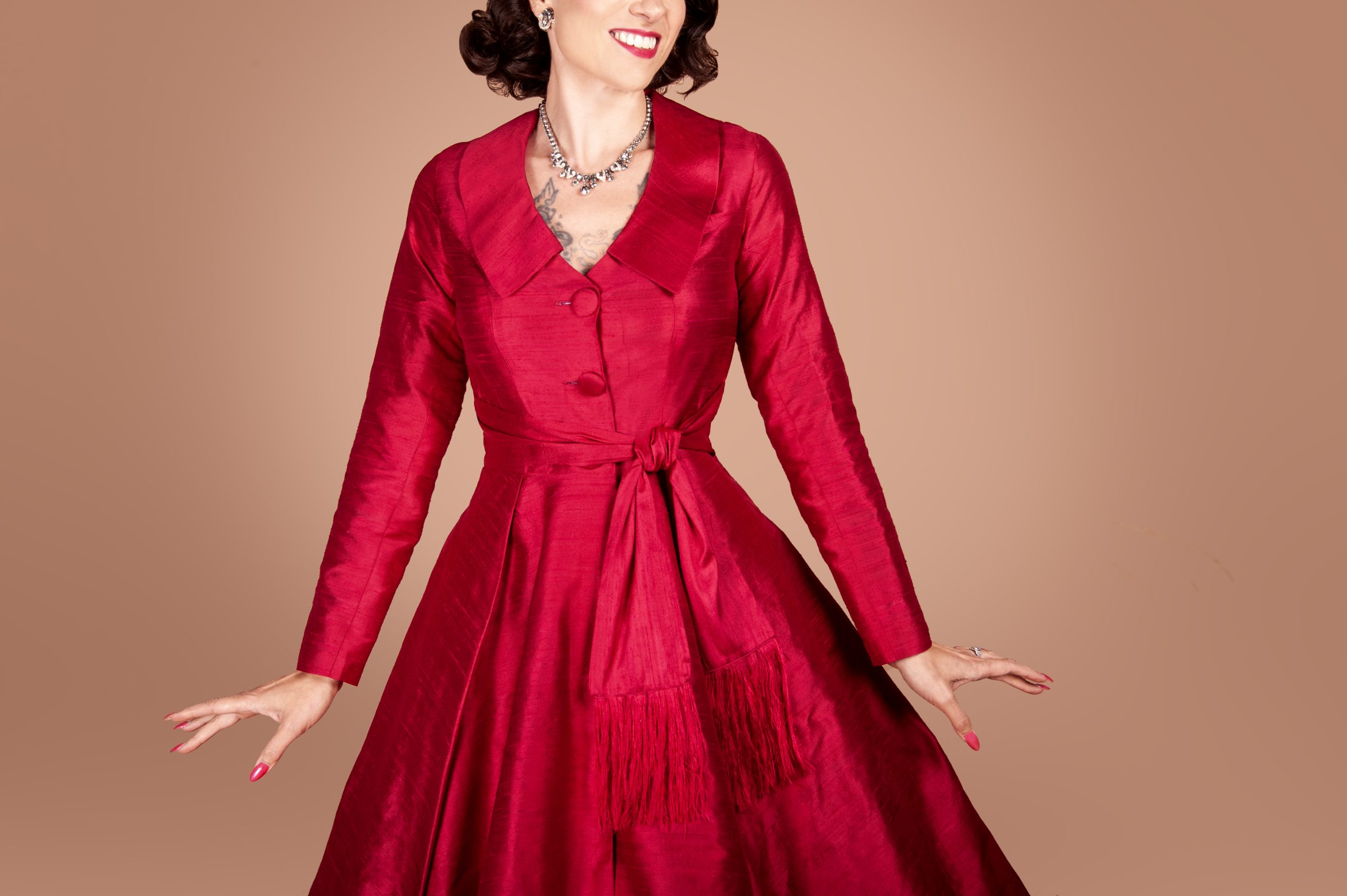 Gertie wearing the Charm Princess Coatdress sewing pattern