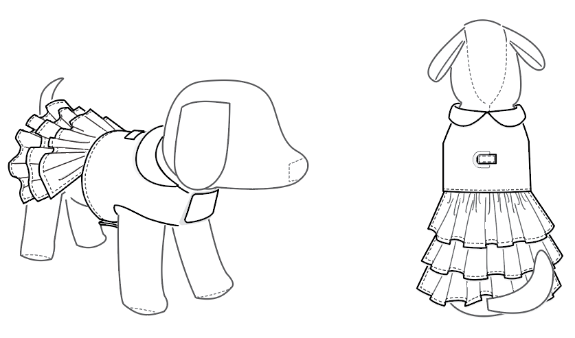 Millie Dog Dress line art illustration